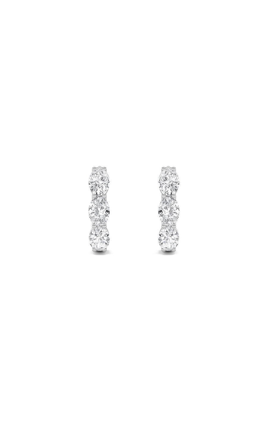 3Cttw Oval Shaped Lab Grown Diamond (F/VS) Three Stone Huggie Earrings in 14K Gold
