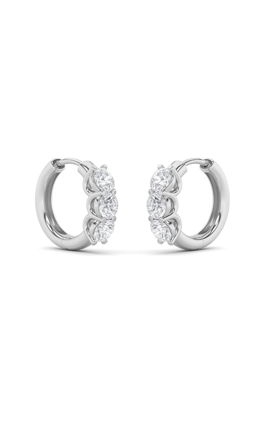 2Cttw Round Shaped Lab Grown Diamond (G/VS) ThreeStone Huggie Earrings in 10K Gold