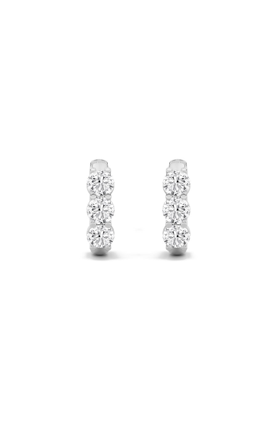 2Cttw Round Shaped Lab Grown Diamond (G/VS) ThreeStone Huggie Earrings in 10K Gold