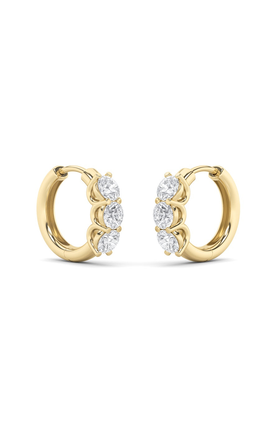 2Cttw Round Shaped Lab Grown Diamond (G/VS) ThreeStone Huggie Earrings in 10K Gold