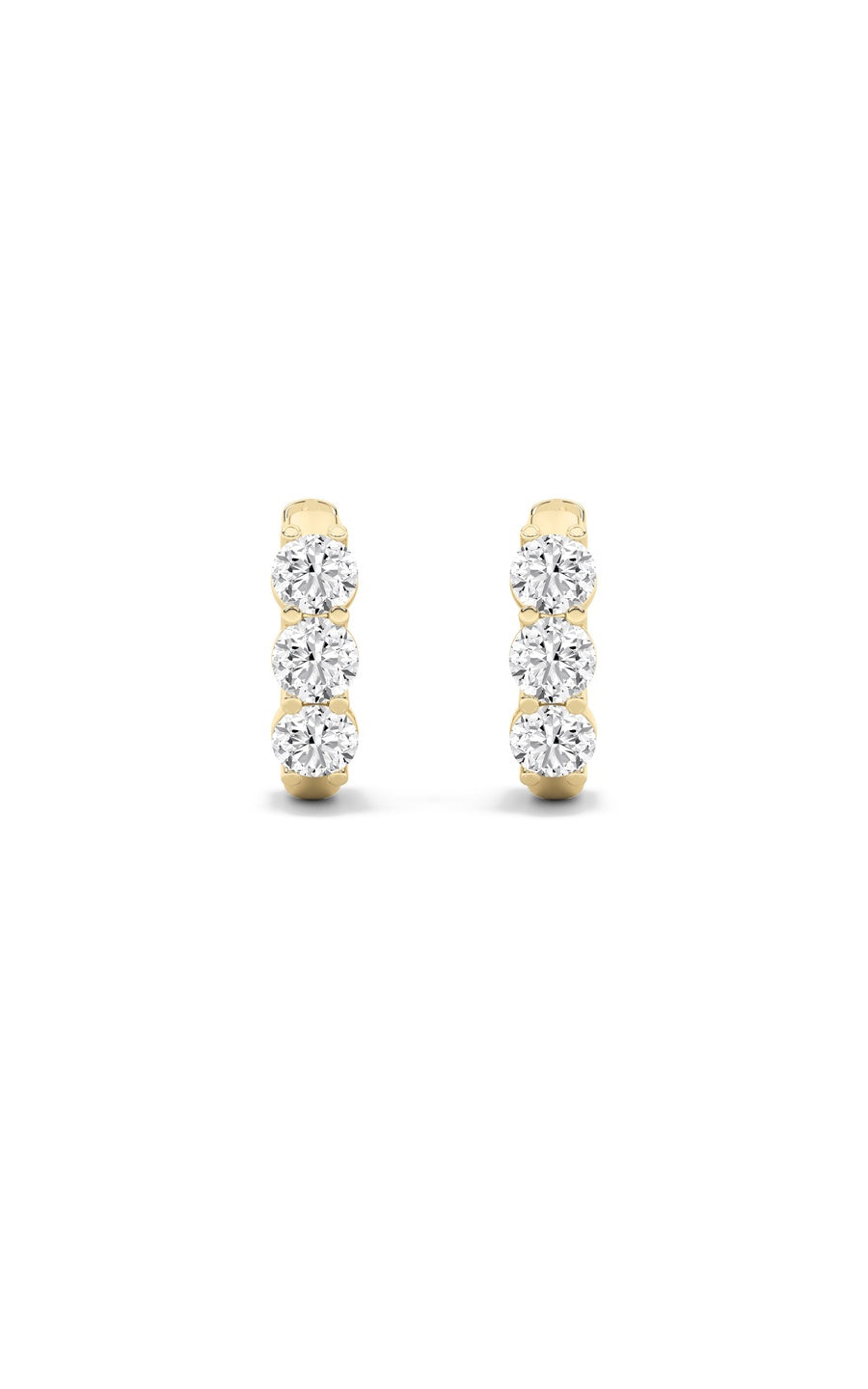 2Cttw Round Shaped Lab Grown Diamond (G/VS) ThreeStone Huggie Earrings in 10K Gold