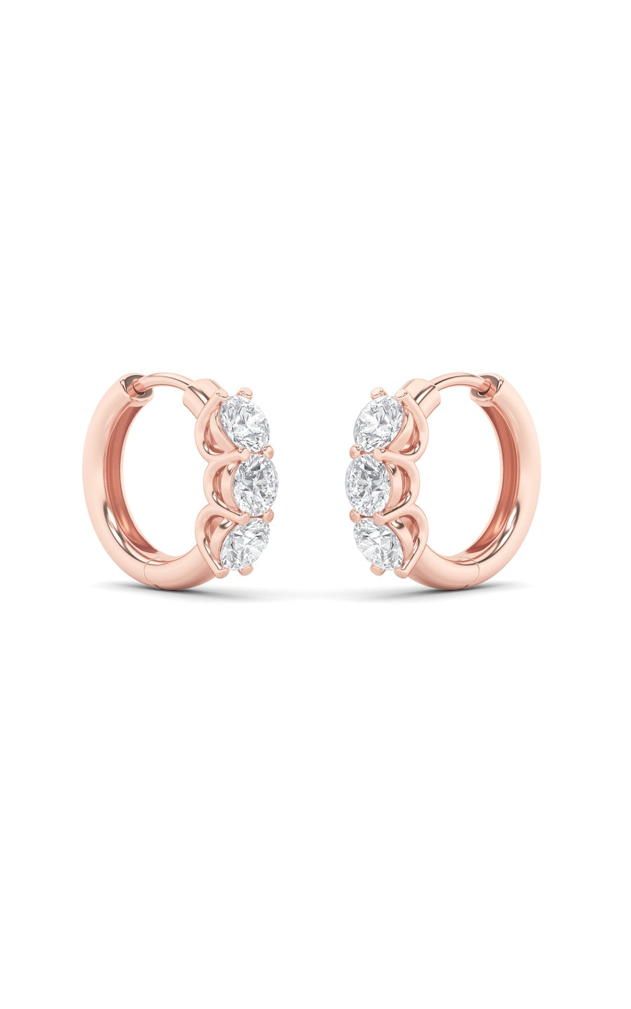 2Cttw Round Shaped Lab Grown Diamond (G/VS) ThreeStone Huggie Earrings in 10K Gold