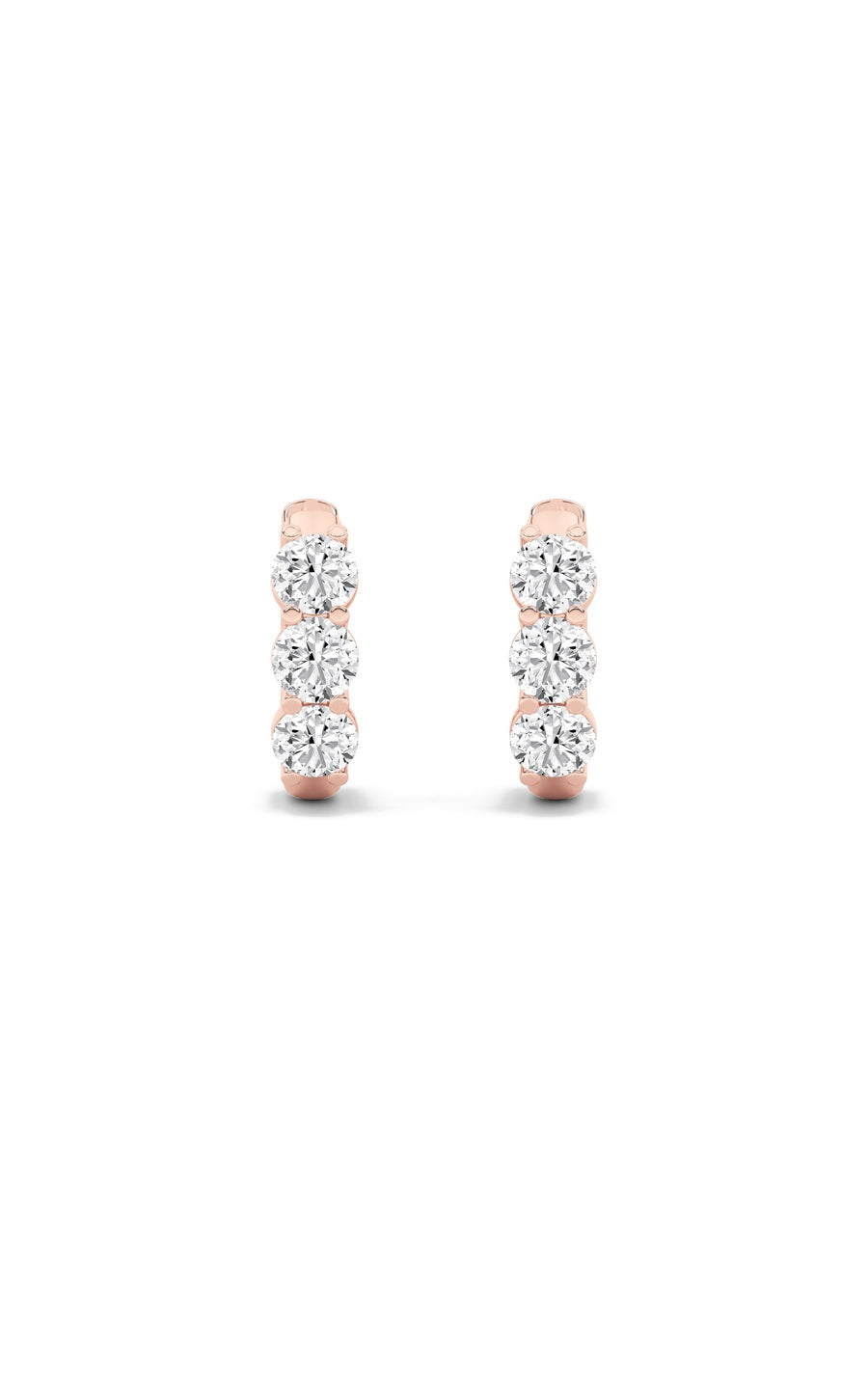 2Cttw Round Shaped Lab Grown Diamond (G/VS) ThreeStone Huggie Earrings in 10K Gold
