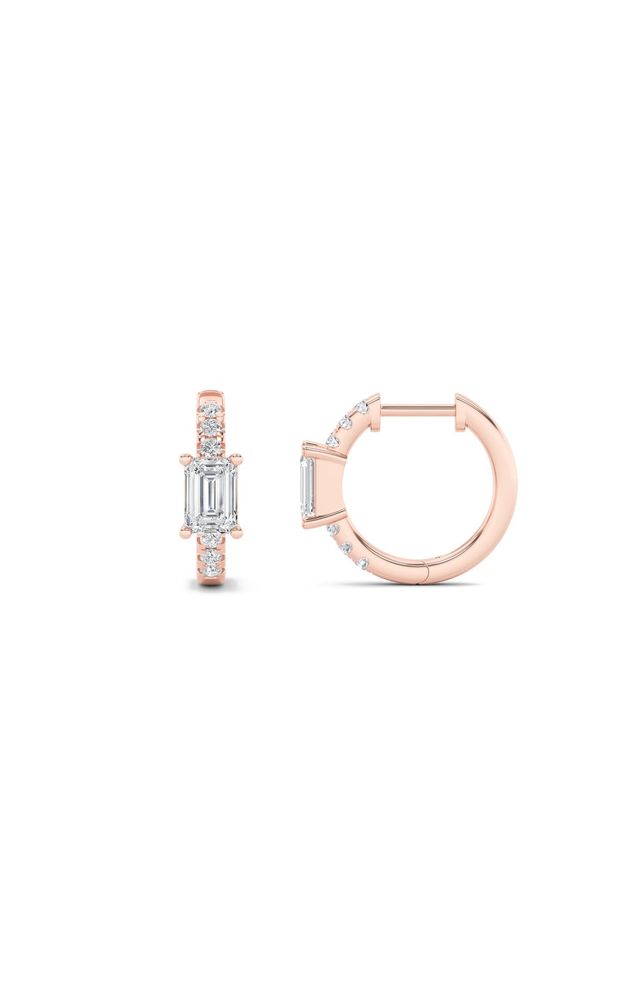 1.5Cttw Emerald Shaped Lab Grown Diamond (F/VS) Solitare Accent Huggie Earrings in 10K Gold