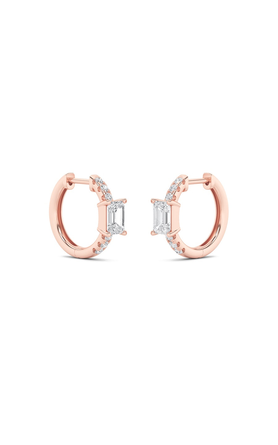 1.5Cttw Emerald Shaped Lab Grown Diamond (F/VS) Solitare Accent Huggie Earrings in 10K Gold