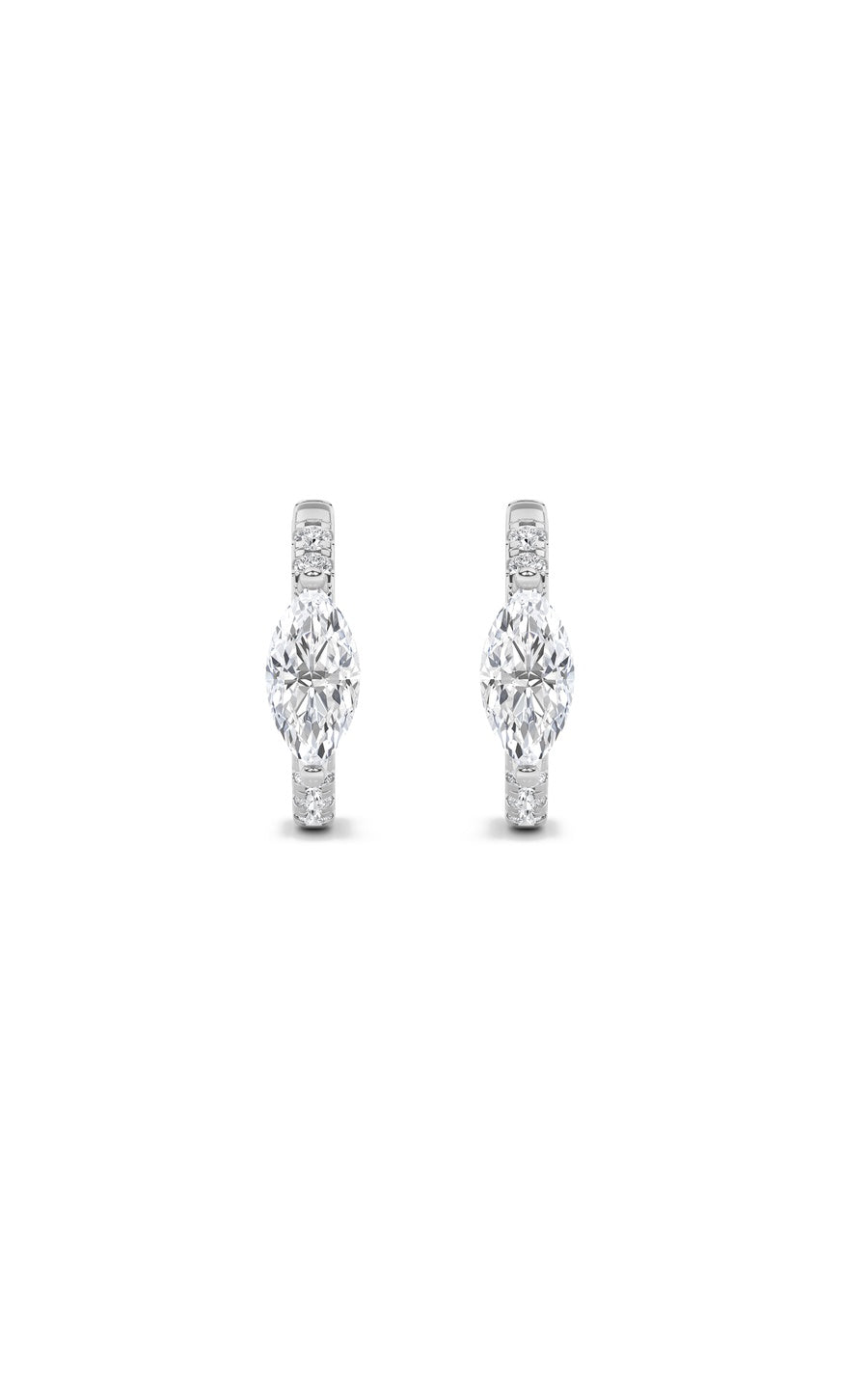 1.5Cttw Marquise Shaped Lab Grown Diamond (F/VS) Solitare Accent Huggie Earrings in 10K Gold