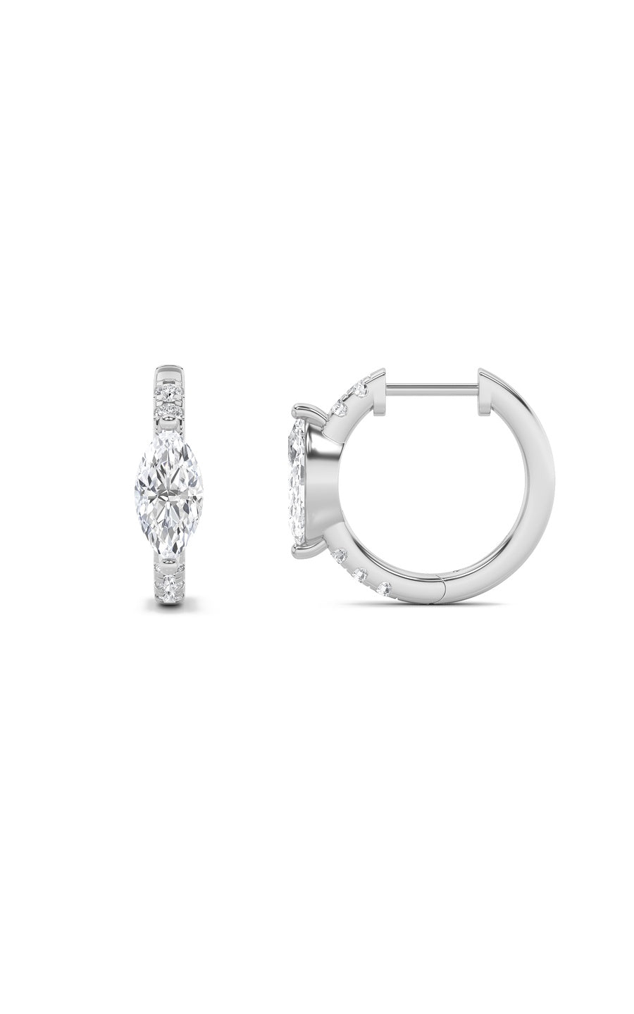 1.5Cttw Marquise Shaped Lab Grown Diamond (F/VS) Solitare Accent Huggie Earrings in 10K Gold