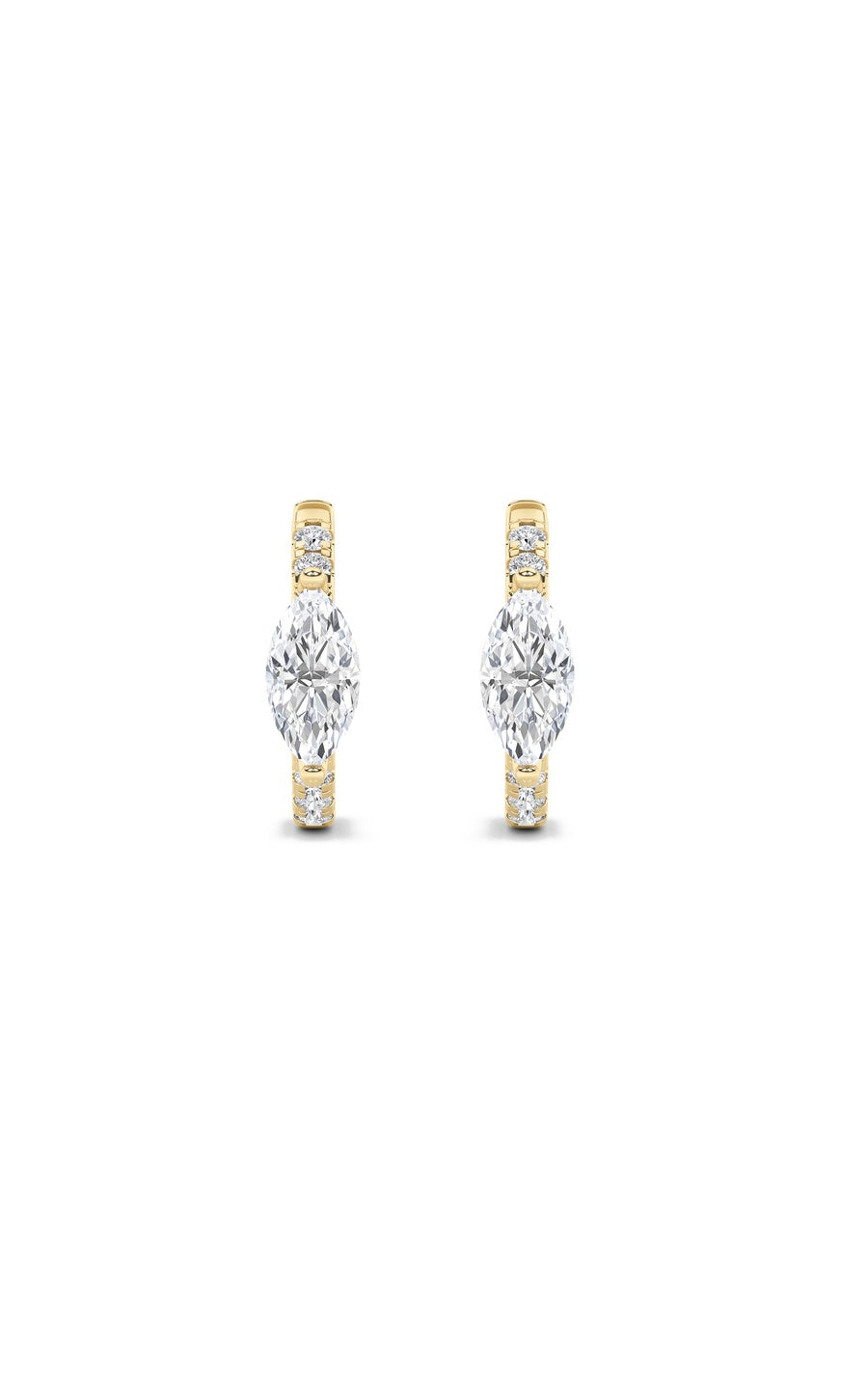 1.5Cttw Marquise Shaped Lab Grown Diamond (F/VS) Solitare Accent Huggie Earrings in 10K Gold