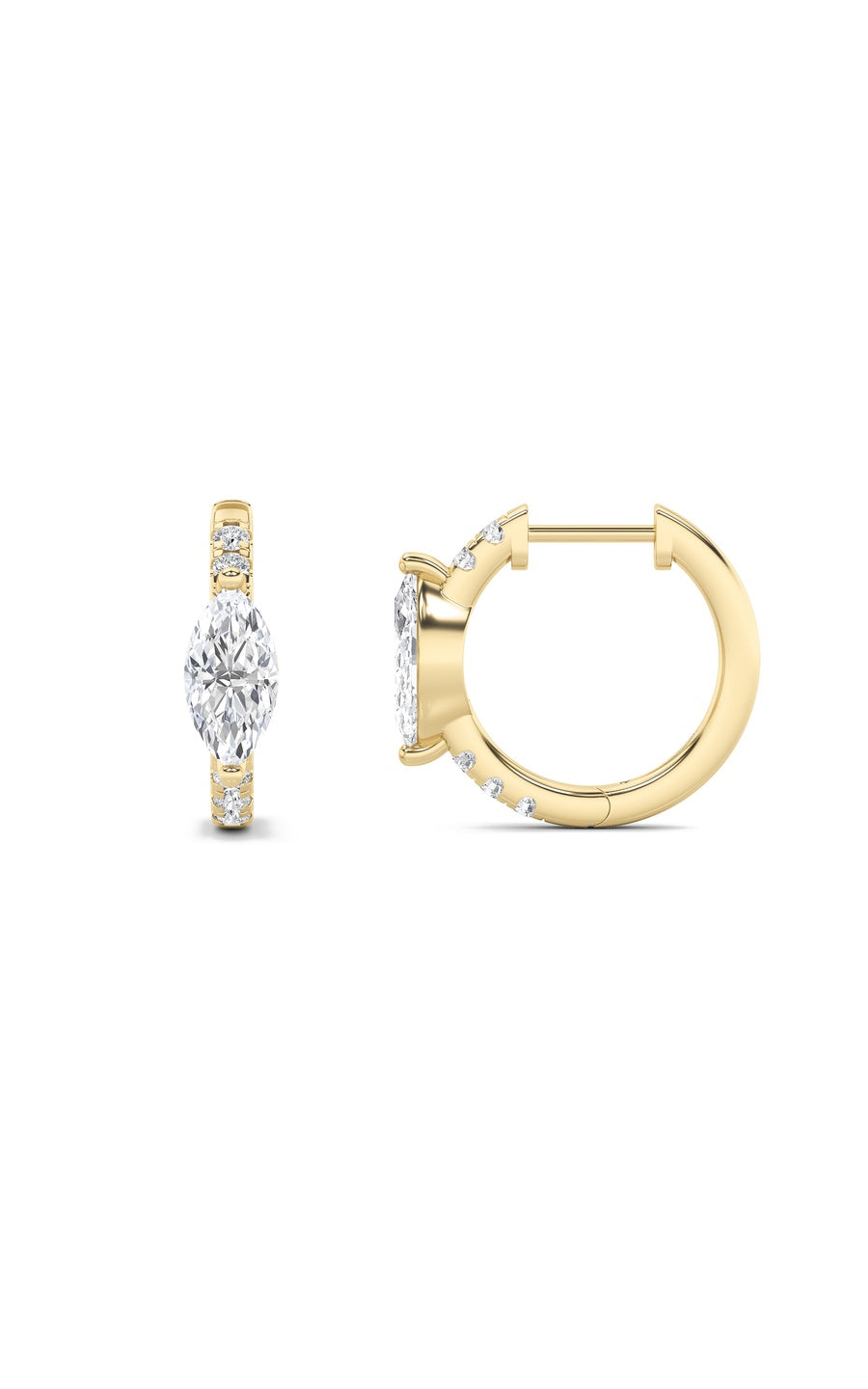 1.5Cttw Marquise Shaped Lab Grown Diamond (F/VS) Solitare Accent Huggie Earrings in 10K Gold