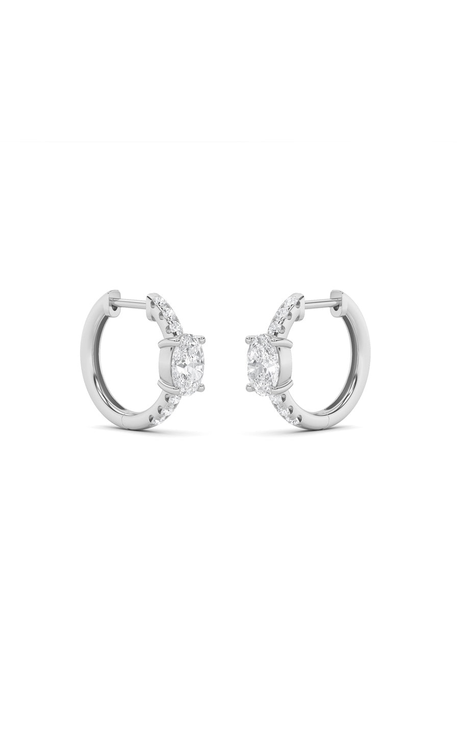 1.5Cttw Oval Shaped Lab Grown Diamond (F/VS) Solitare Accent Huggie Earrings in 14K Gold