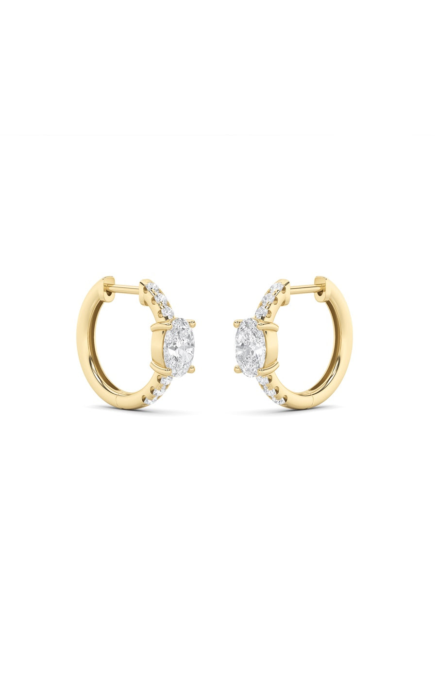 1.5Cttw Oval Shaped Lab Grown Diamond (F/VS) Solitare Accent Huggie Earrings in 14K Gold
