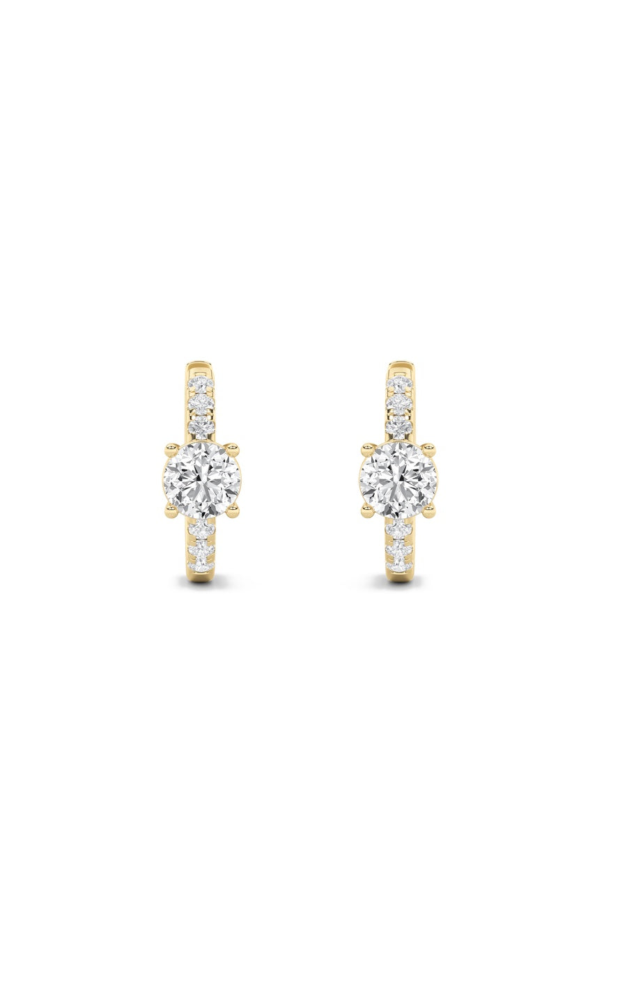 1.5CTW Round Shaped Lab Grown Diamond (F/VS) Solitare Accent Huggie Earrings in 14K Gold
