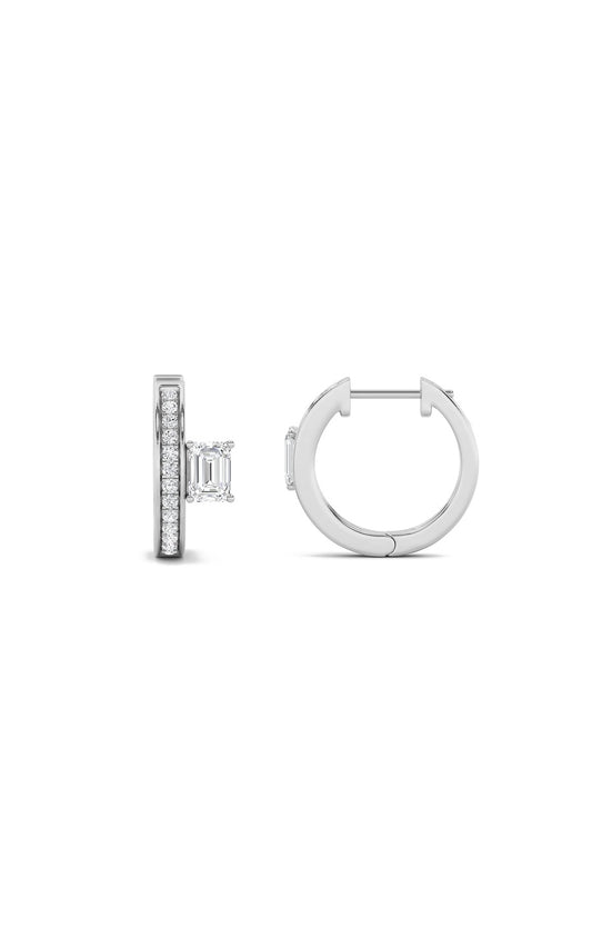 1.25Cttw Emerald Shaped Lab Grown Diamond (F/VS) Accented Huggie Earrings in 14K Gold