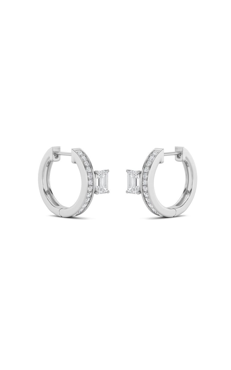 1.25Cttw Emerald Shaped Lab Grown Diamond (F/VS) Accented Huggie Earrings in 14K Gold