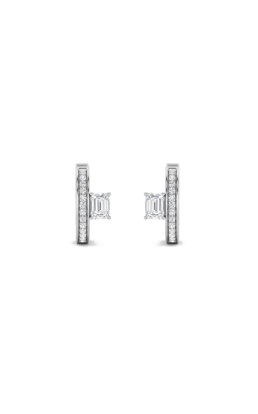 1.25Cttw Emerald Shaped Lab Grown Diamond (F/VS) Accented Huggie Earrings in 14K Gold