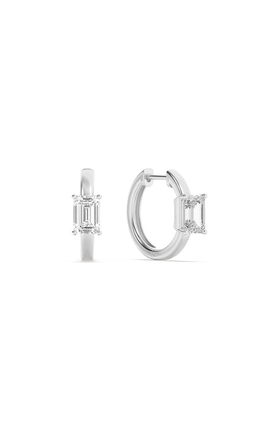 1.5Cttw Emerald Shaped Lab Grown Diamond (F/VS) Solitaire Huggie Earrings in 14K Gold