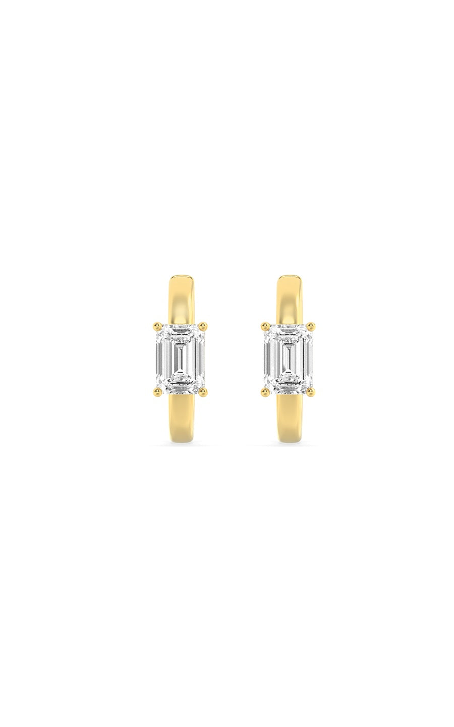 1.5Cttw Emerald Shaped Lab Grown Diamond (F/VS) Solitaire Huggie Earrings in 14K Gold