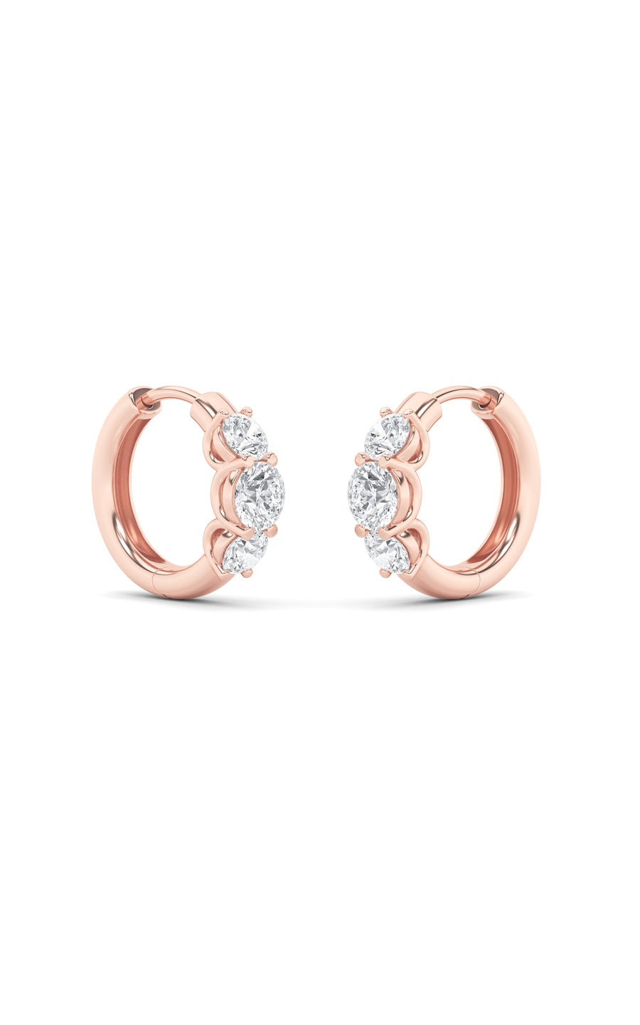 2Cttw Round Shaped Lab Grown Diamond (F/VS) ThreeStone Huggie Earrings in 10K Gold