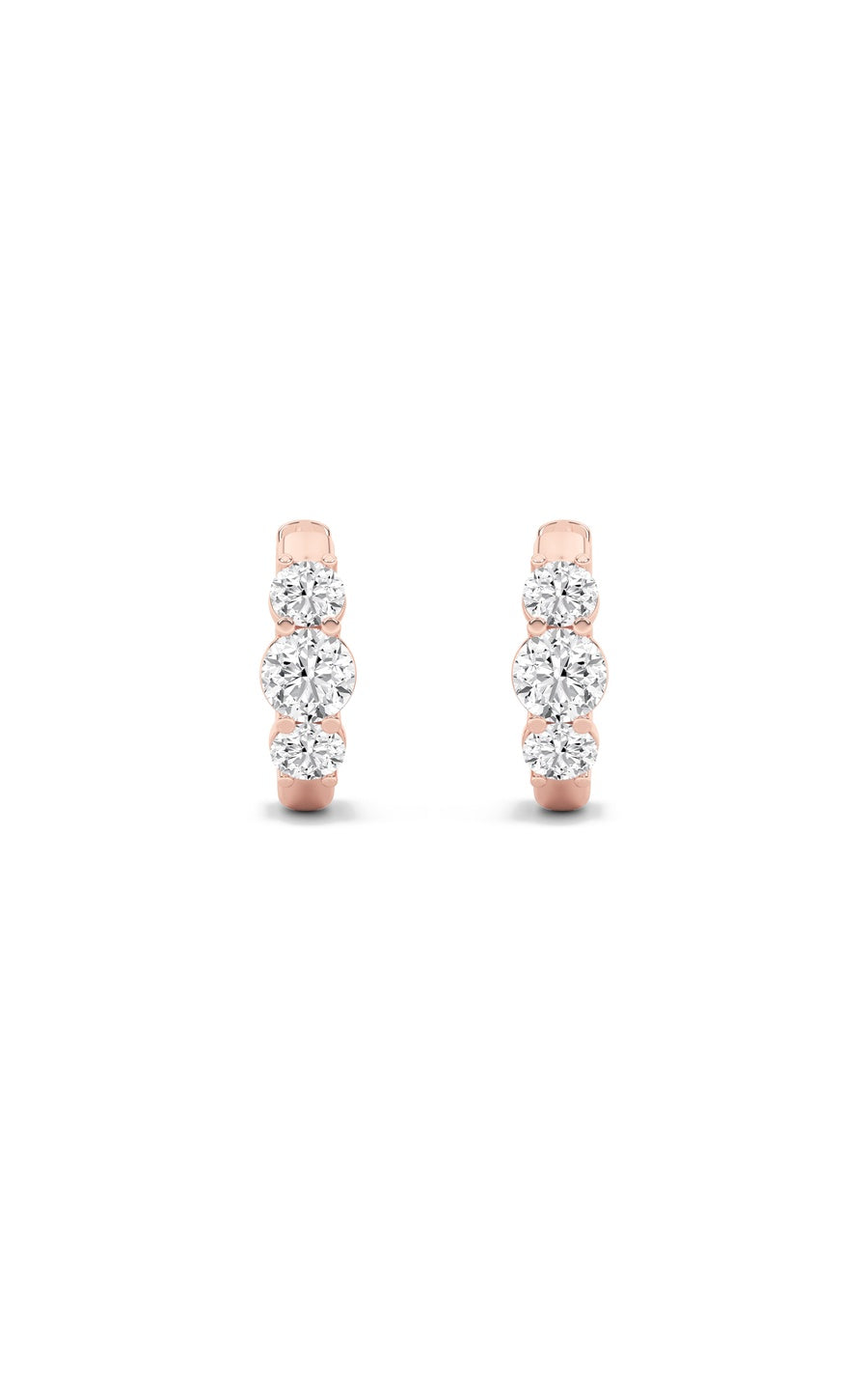 2Cttw Round Shaped Lab Grown Diamond (F/VS) ThreeStone Huggie Earrings in 10K Gold