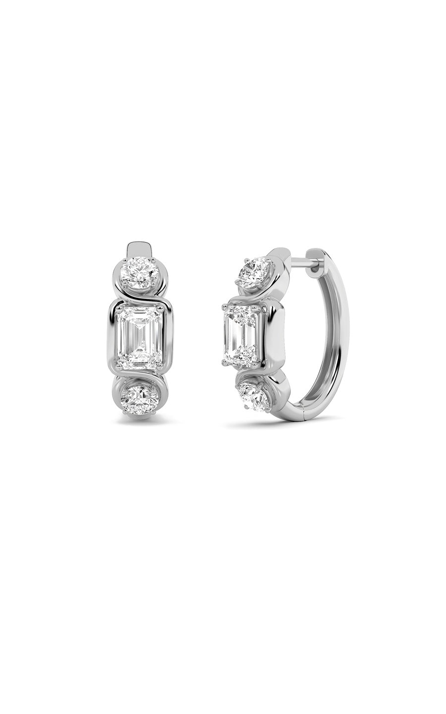 2.5CTW Emerald Shaped Lab Grown Diamond (F/VS) Three Stone Earrings in 14K Gold