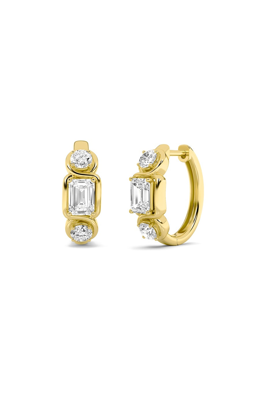 2.5Cttw Emerald Shaped Lab Grown Diamond (F/VS) Three Stone Earrings in 14K Gold