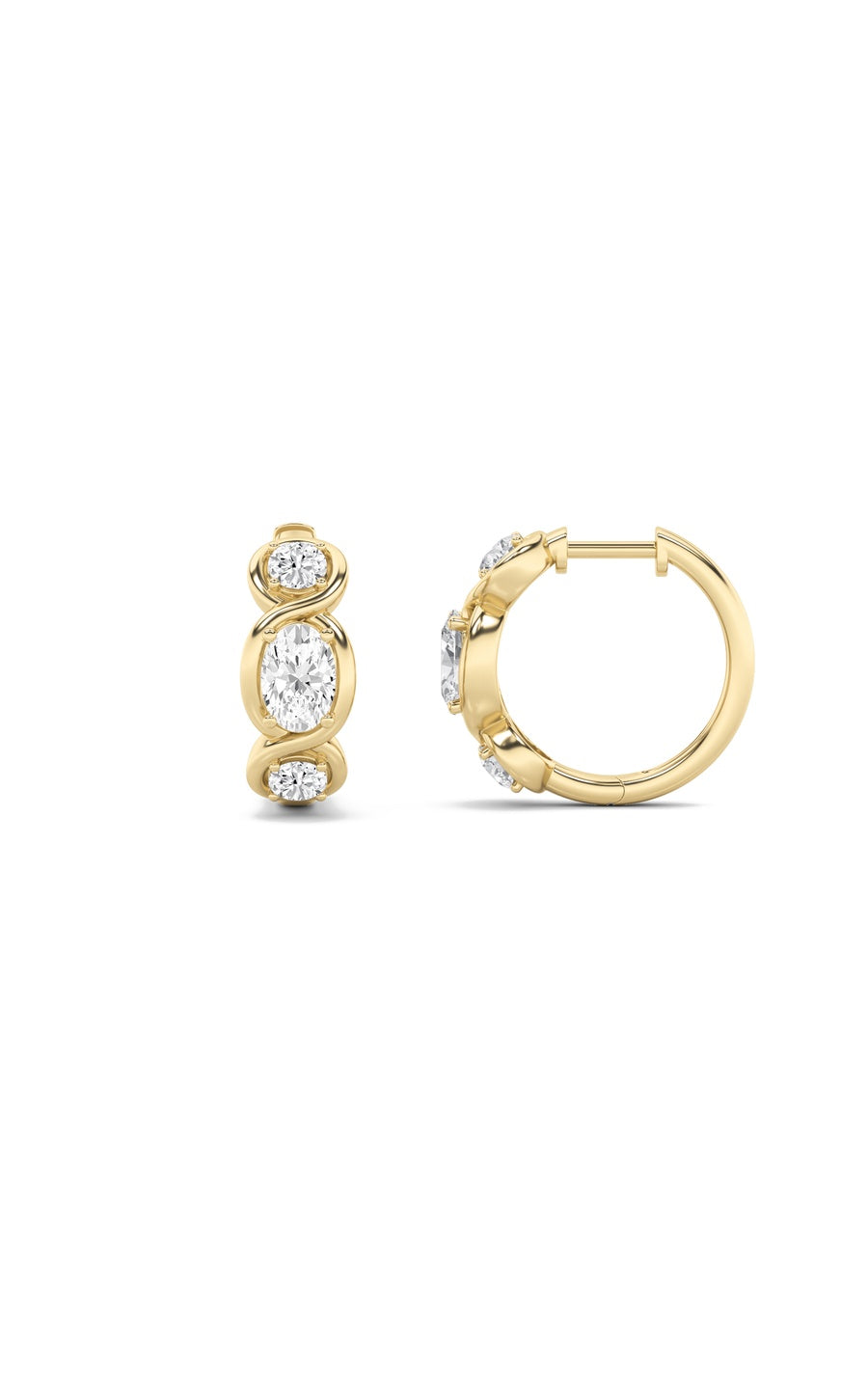 2.5Cttw Oval Shaped Lab Grown Diamond (F/VS) ThreeStone Huggie Earrings in 14K Gold