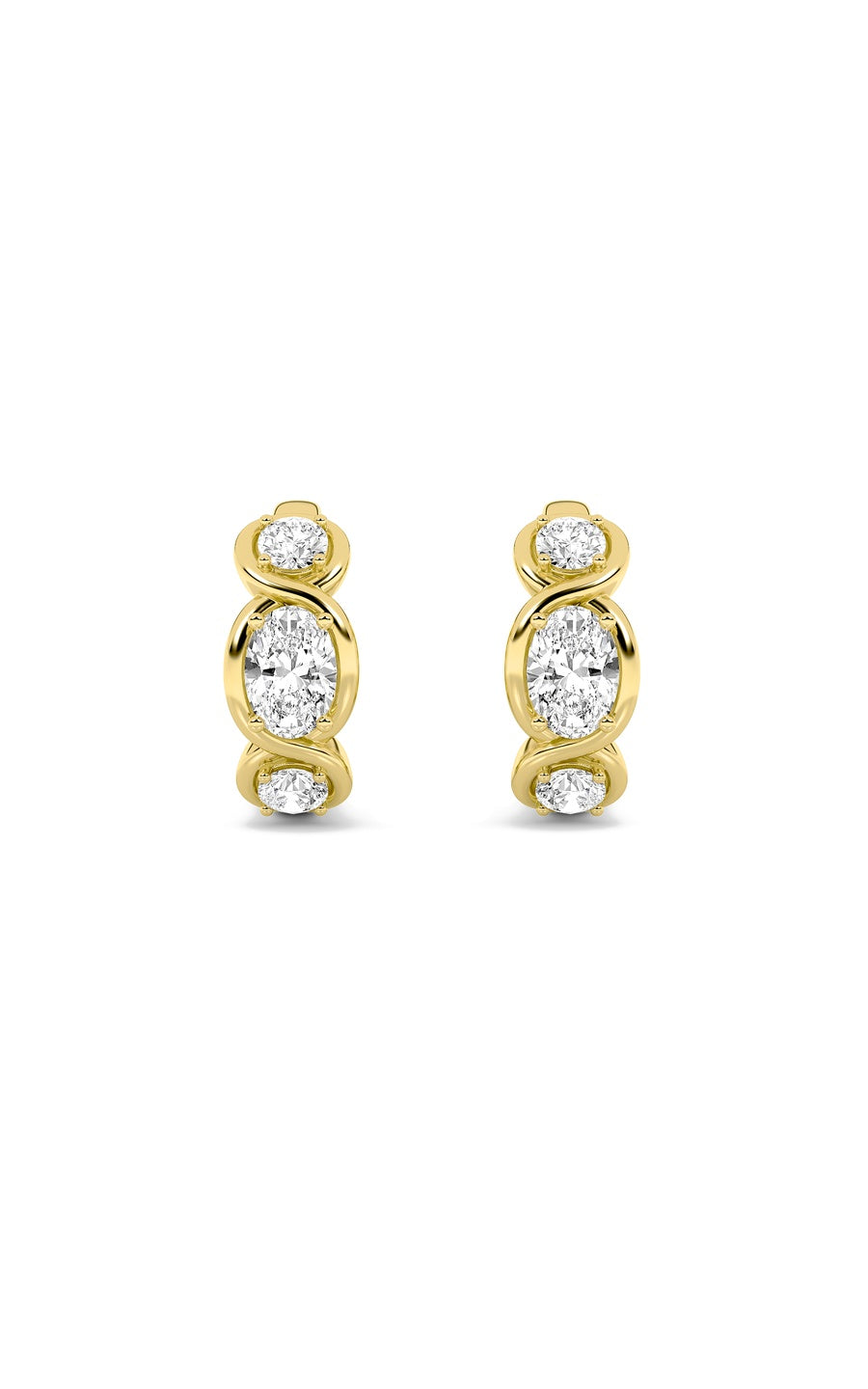 2.5Cttw Oval Shaped Lab Grown Diamond (F/VS) ThreeStone Huggie Earrings in 14K Gold