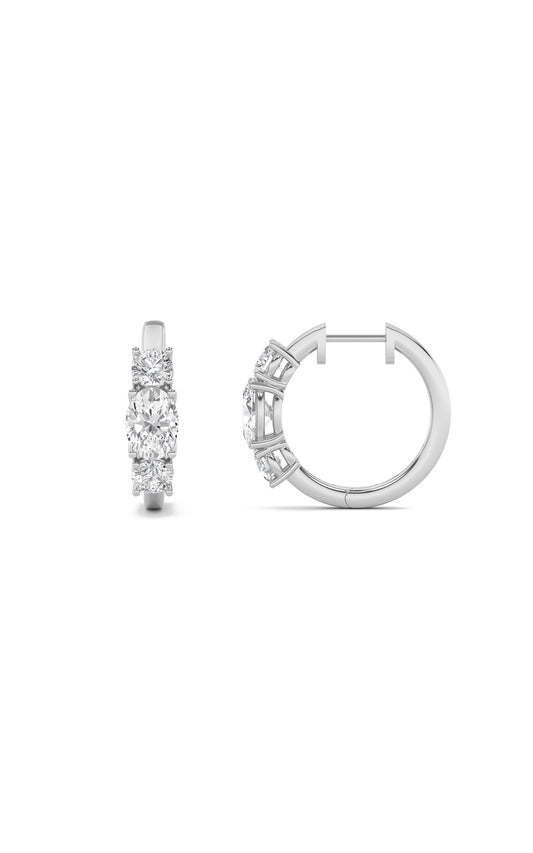 2.5Cttw Oval Shaped Lab Grown Diamond (F/VS) Three Stone Huggie Earrings in 14K Gold