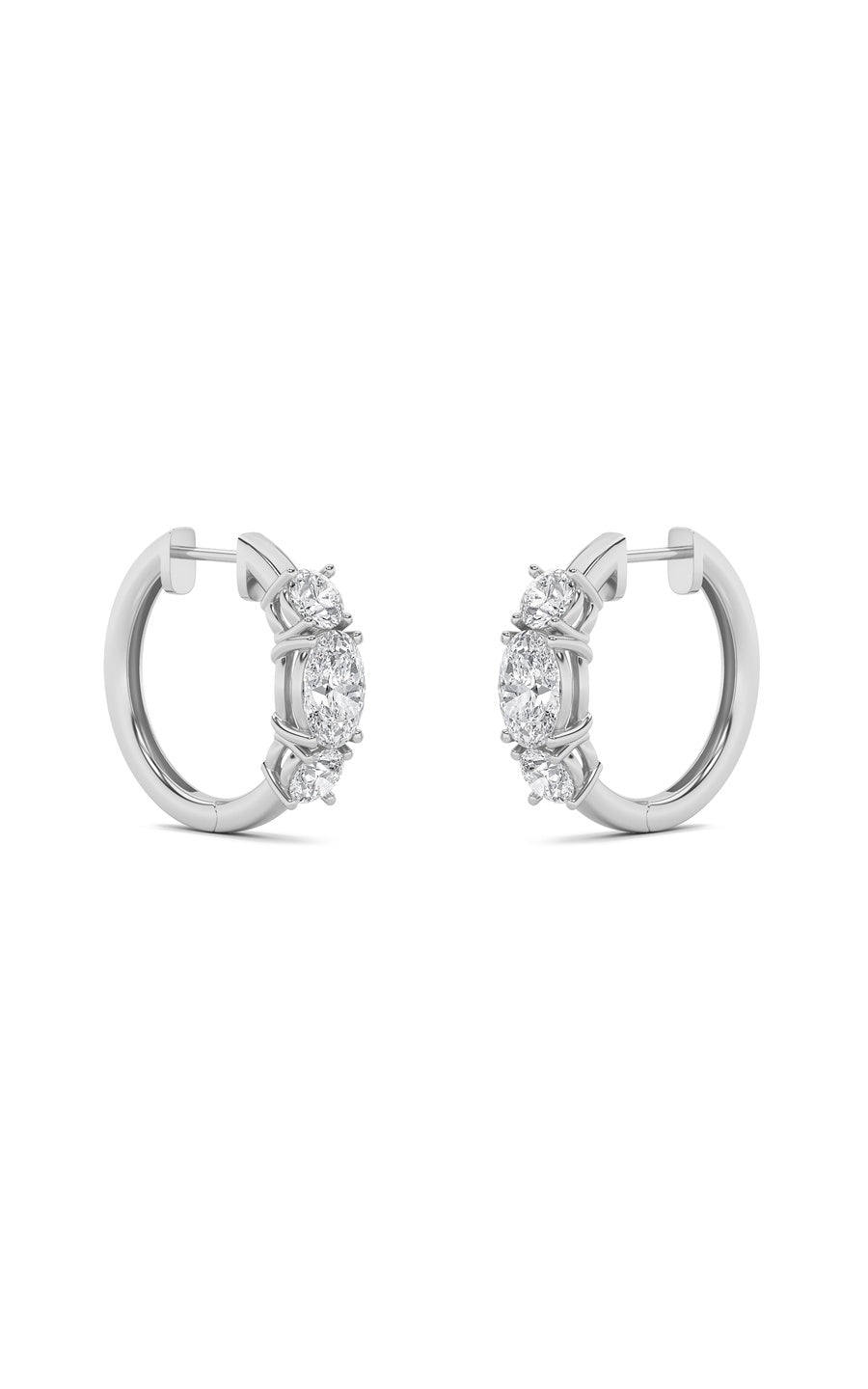 2.5Cttw Oval Shaped Lab Grown Diamond (F/VS) ThreeStone Huggie Earrings in 14K Gold