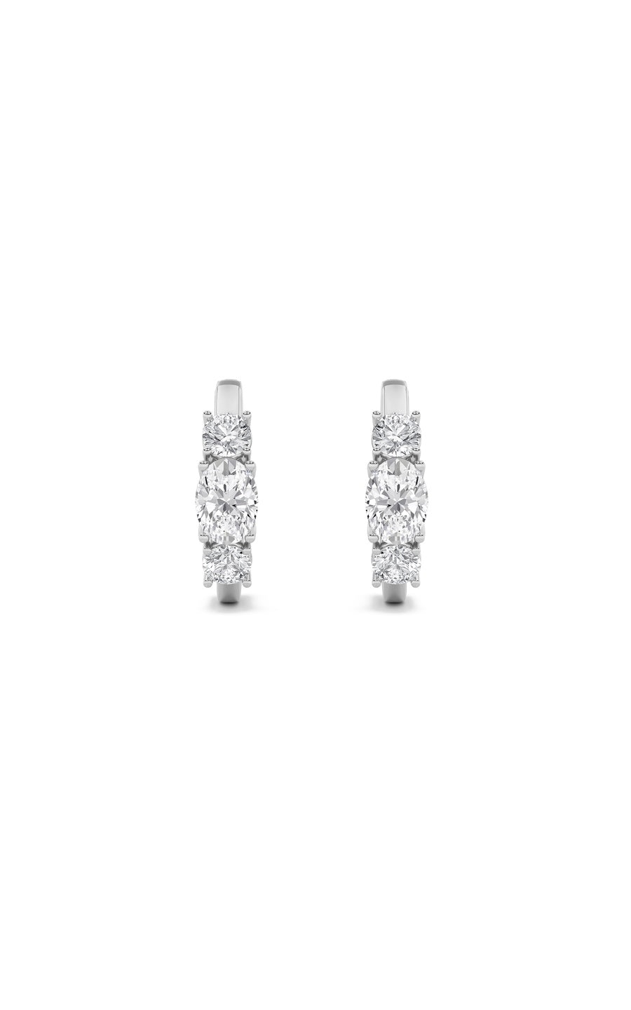 2.5Cttw Oval Shaped Lab Grown Diamond (F/VS) ThreeStone Huggie Earrings in 14K Gold