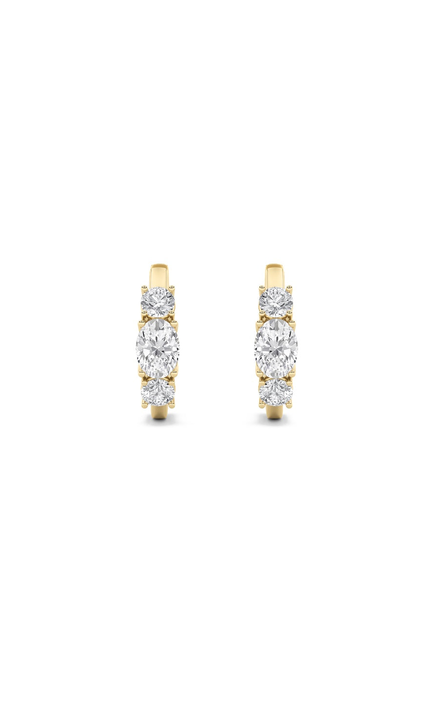 2.5Cttw Oval Shaped Lab Grown Diamond (F/VS) ThreeStone Huggie Earrings in 14K Gold