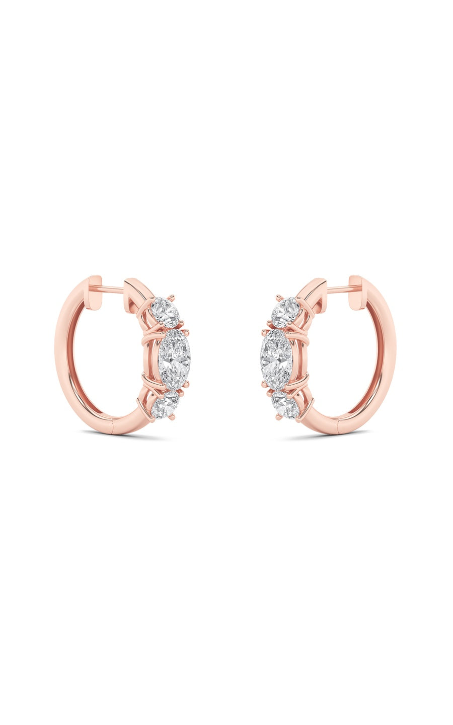 2.5Cttw Oval Shaped Lab Grown Diamond (F/VS) ThreeStone Huggie Earrings in 14K Gold