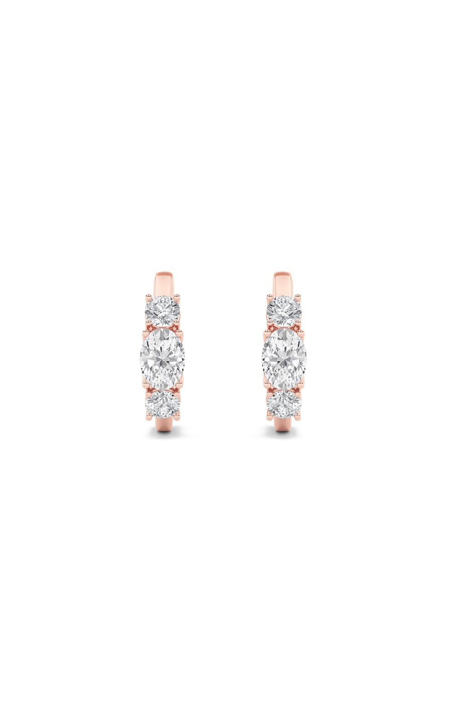 2.5Cttw Oval Shaped Lab Grown Diamond (F/VS) ThreeStone Huggie Earrings in 14K Gold