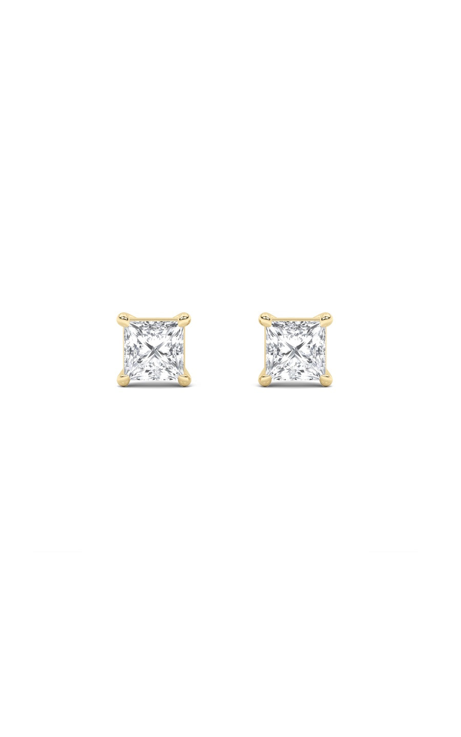 1Cttw Princess Shaped Lab Grown Diamond (F/VS) Classic Basket Set Stud Earrings in 14K Gold