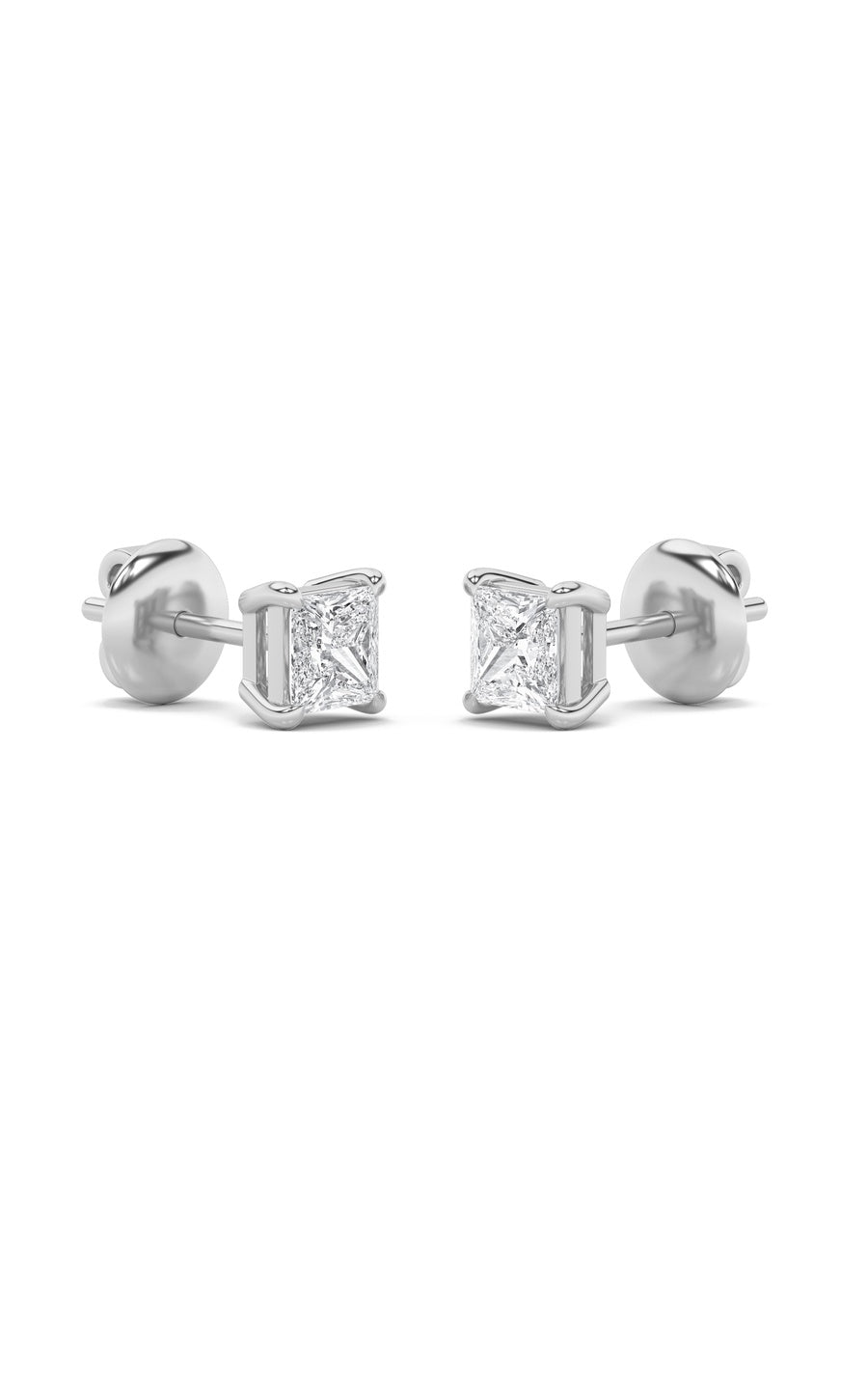 2Cttw Princess Shaped Lab Grown Diamond (F/VS) Classic Basket Set Stud Earrings in 14K Gold