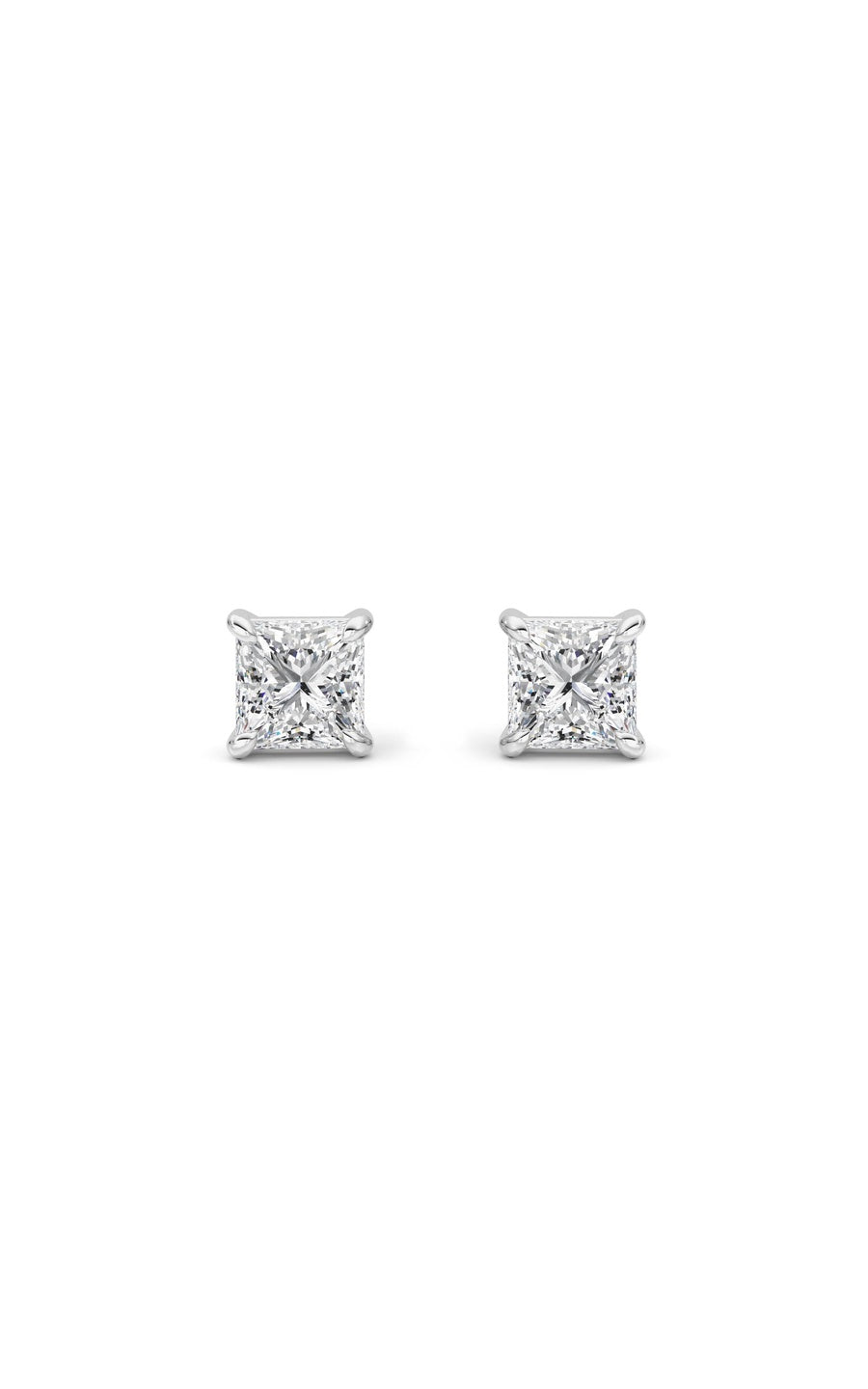 4Cttw Princess Shaped Lab Grown Diamond (F/VS) Classic Basket Set Stud Earrings in 14K Gold