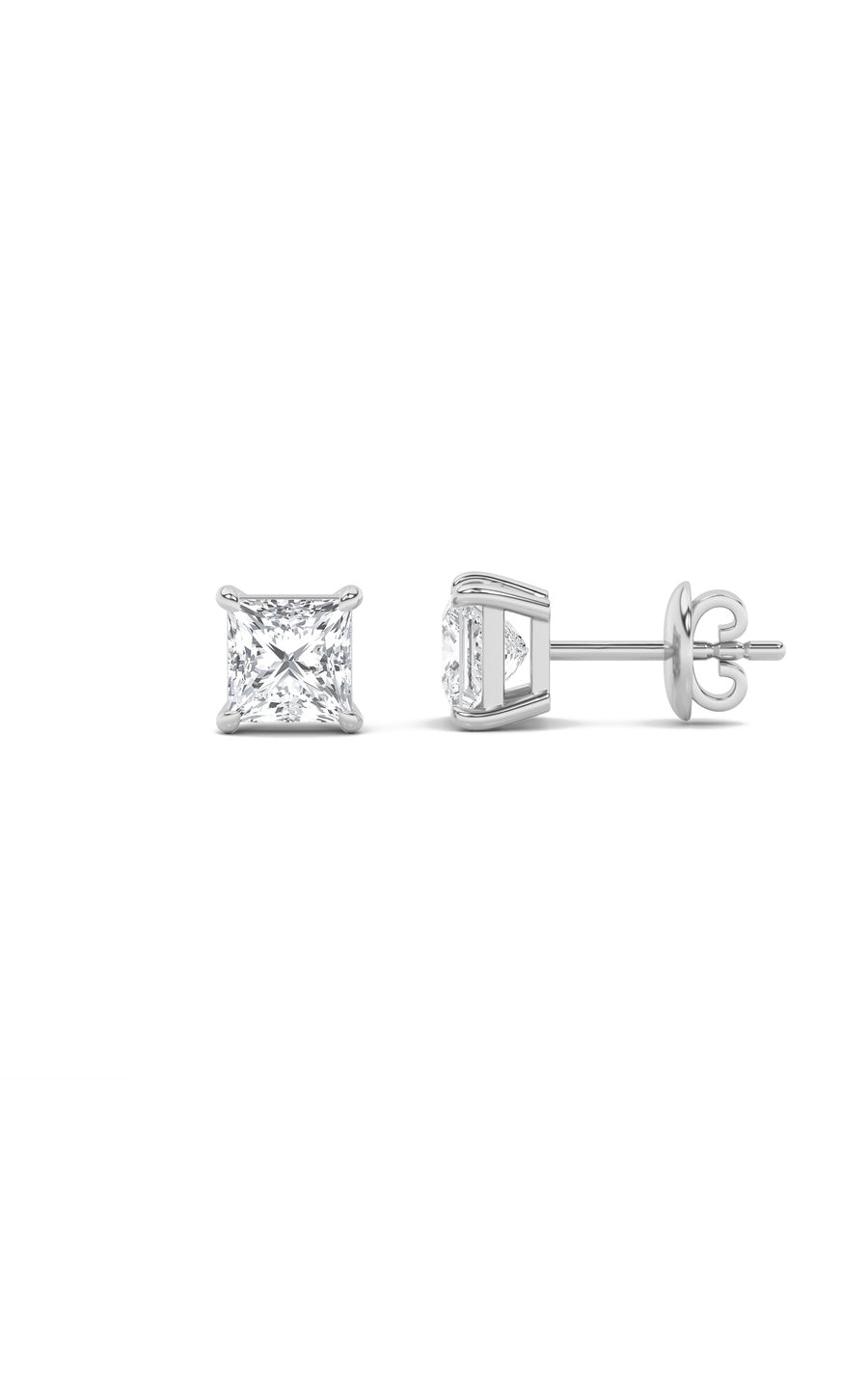 5Cttw Princess Shaped Lab Grown Diamond (F/VS) Classic Basket Set Stud Earrings in 14K Gold