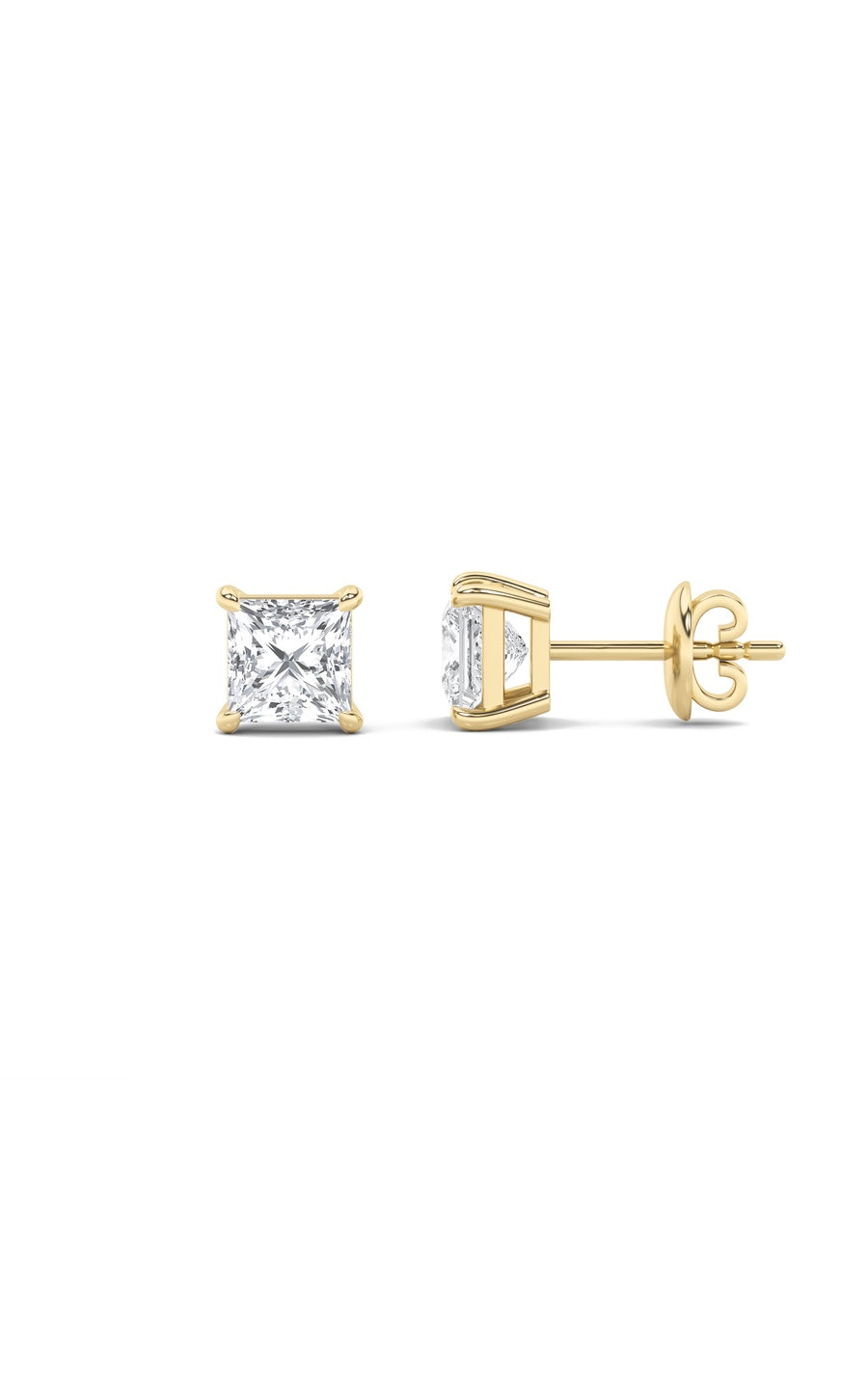 6Cttw Princess Shaped Lab Grown Diamond (F/VS) Classic Basket Set Stud Earrings in 14K Gold