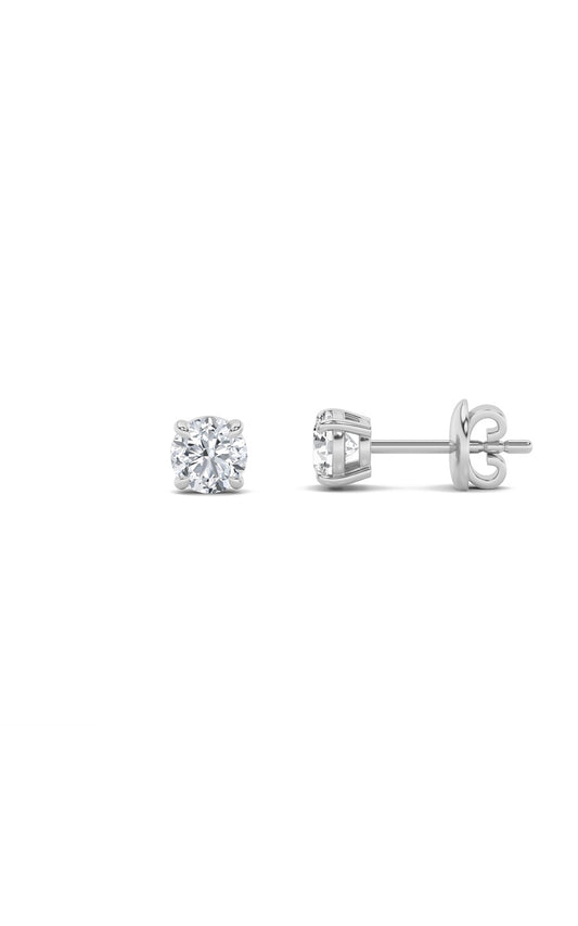 4Cttw Round Shaped Lab Grown Diamond (F/VS) Classic Basket Set Stud Earrings in 14K Gold