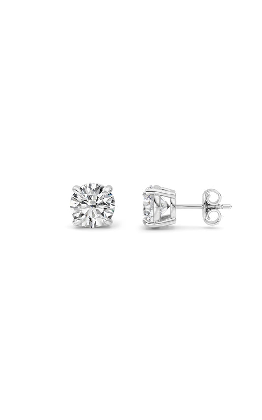 5Cttw Round Shaped Lab Grown Diamond (F/VS) Classic Basket Set Stud Earrings in 14K Gold