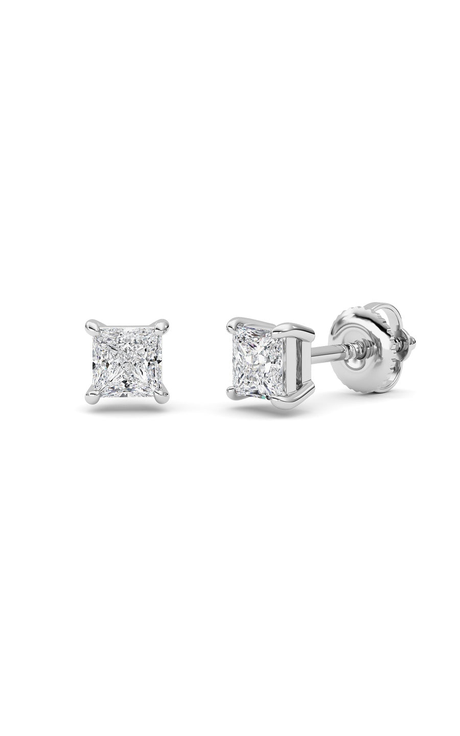 1Cttw Princess Shaped Lab Grown Diamond (F/VS) Stud Earrings in 14K Gold