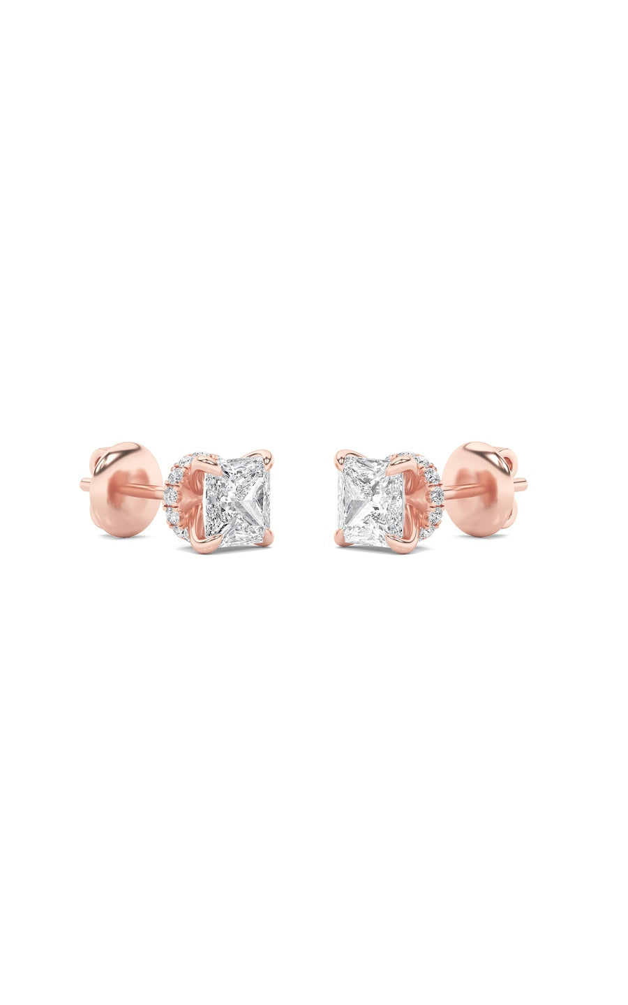 2CTW Princess Shaped Lab Grown Diamond (F/VS) Hidden Halo Stud Earrings in 14K Gold