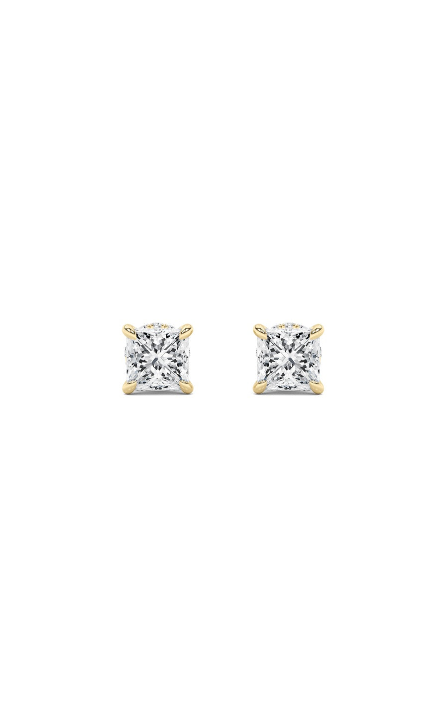 5Cttw Princess Shaped Lab Grown Diamond (F/VS) Hidden Halo Stud Earrings in 14K Gold