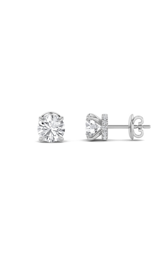 3Cttw Round Shaped Lab Grown Diamond (F/VS) HiddenHalo Stud Earrings in 14K Gold