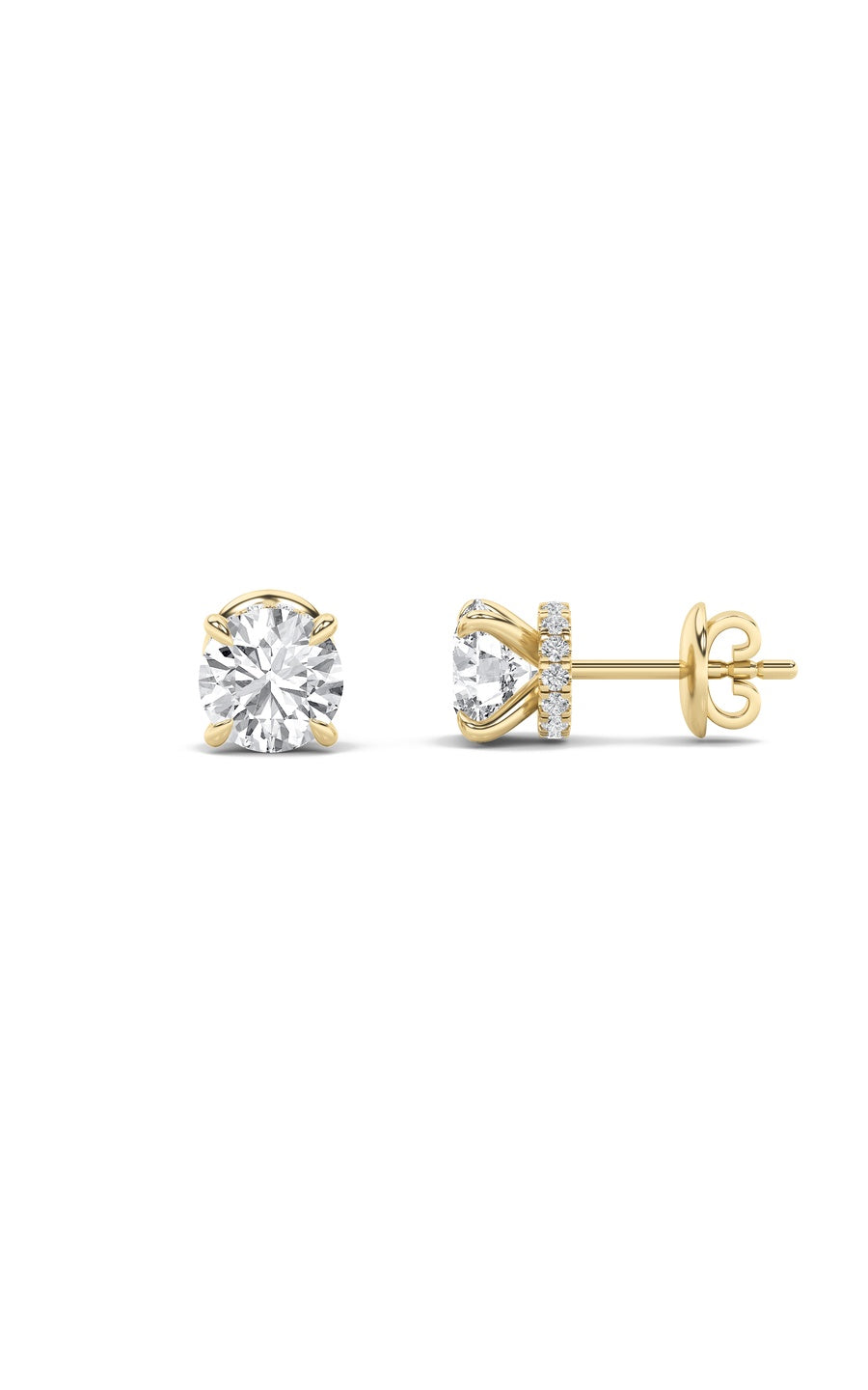 3Cttw Round Shaped Lab Grown Diamond (F/VS) HiddenHalo Stud Earrings in 14K Gold