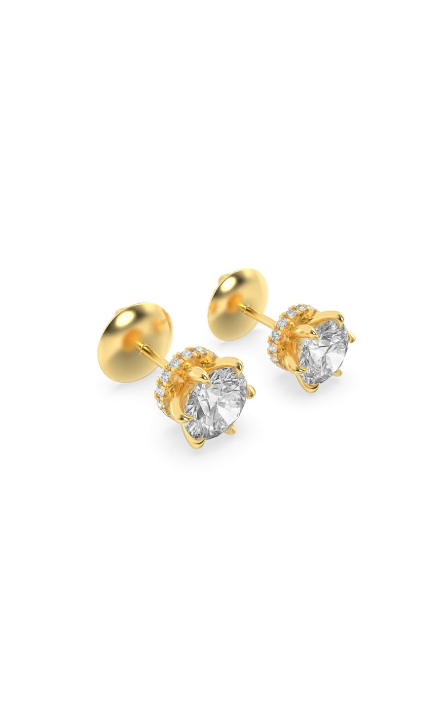 3Cttw Round Shaped Lab Grown Diamond (F/VS) HiddenHalo Stud Earrings in 14K Gold