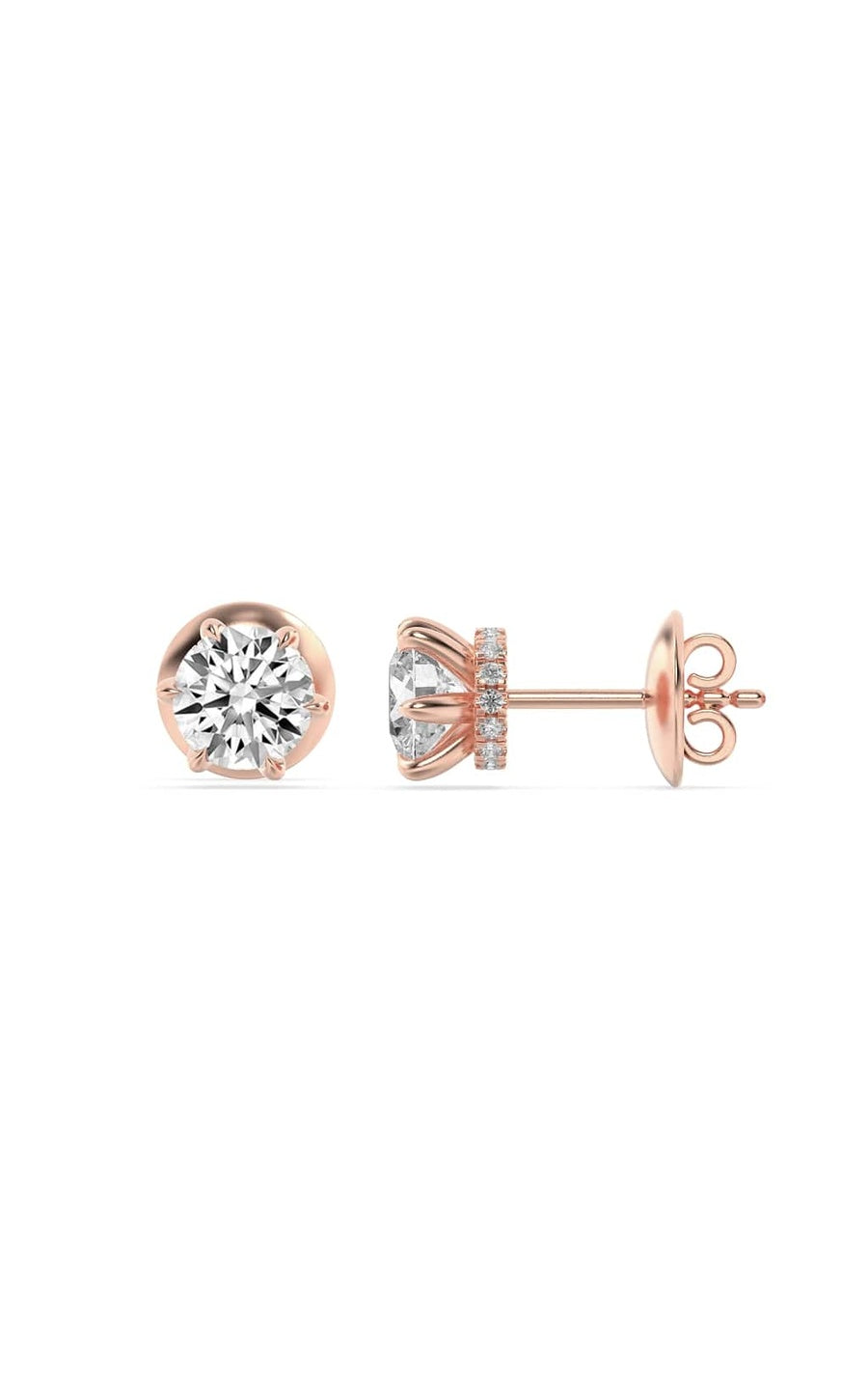 3Cttw Round Shaped Lab Grown Diamond (F/VS) HiddenHalo Stud Earrings in 14K Gold