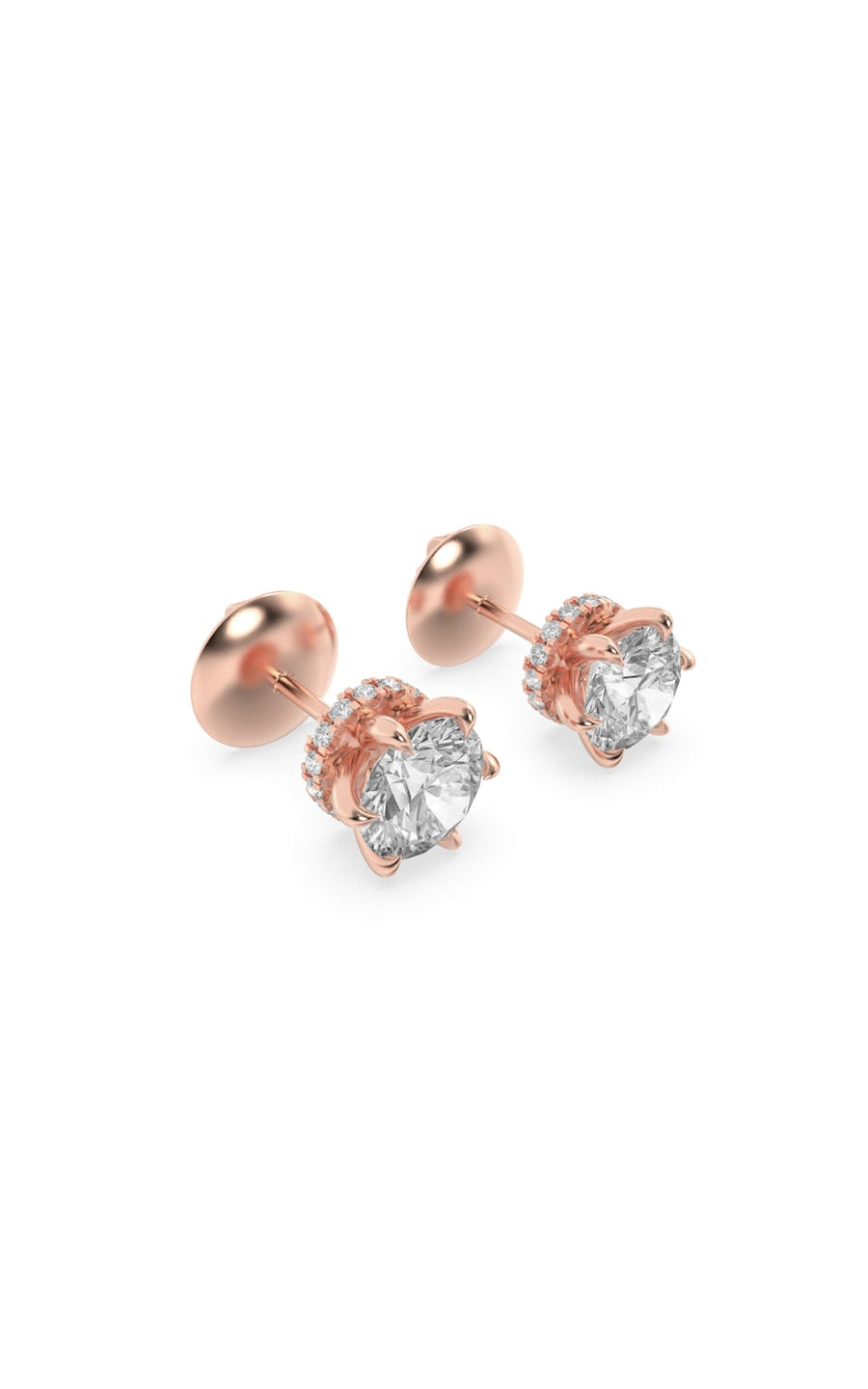 3Cttw Round Shaped Lab Grown Diamond (F/VS) HiddenHalo Stud Earrings in 14K Gold