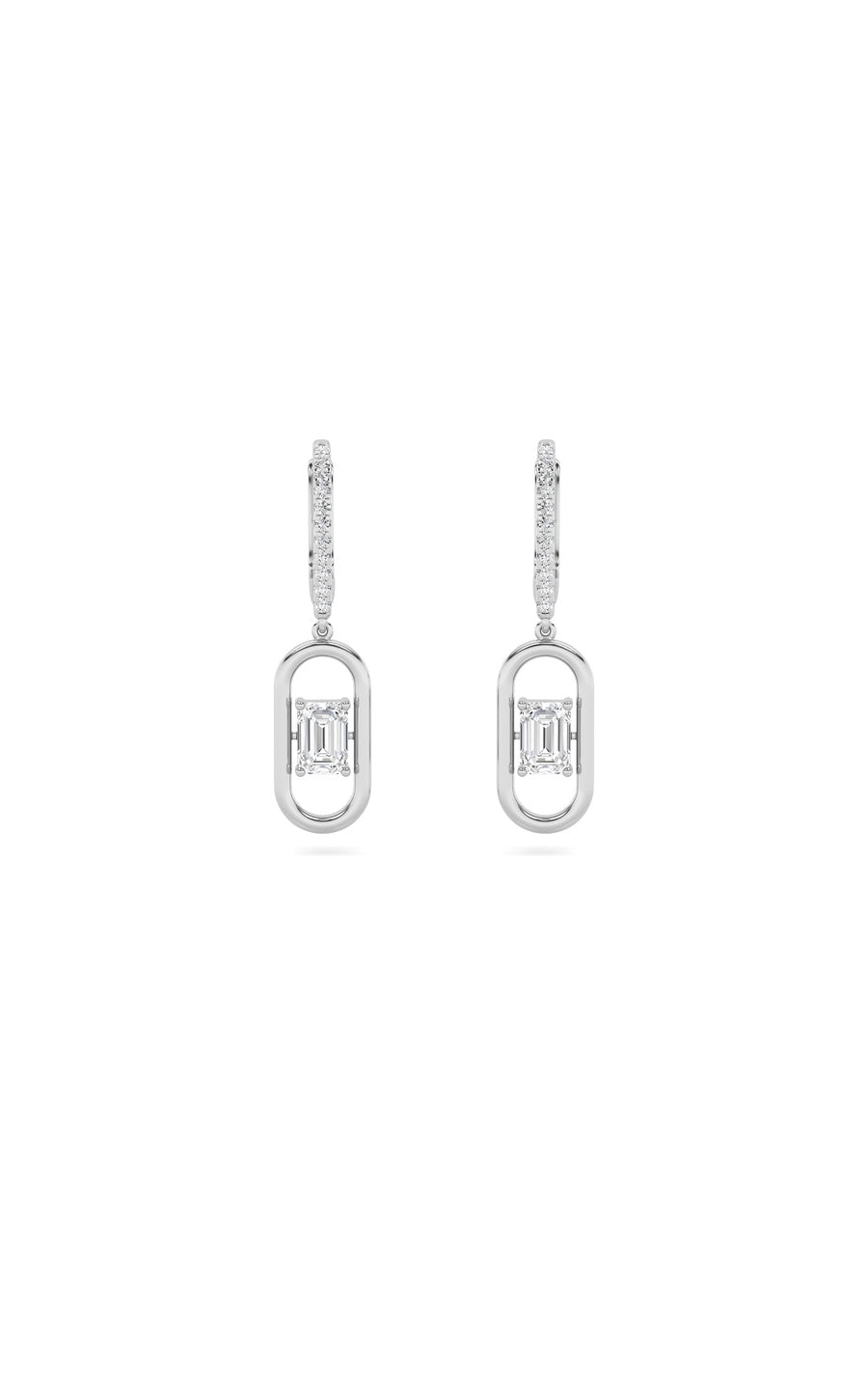 1Cttw Emerald Shaped Lab Grown Diamond (F/VS) Paperclip Dangle Earrings in 14K Gold