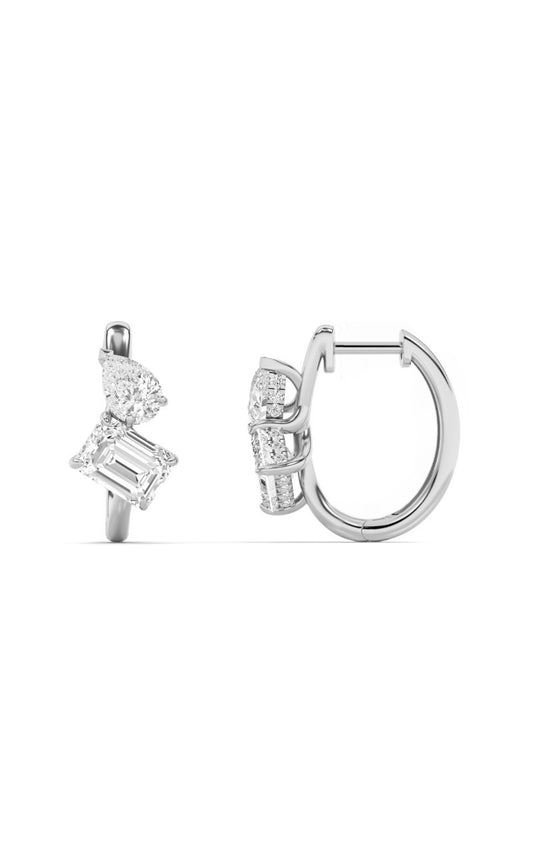 3Cttw Emerald Shaped Lab Grown Diamond (F/VS) Toiet Moi Huggie Earrings in 14K Gold
